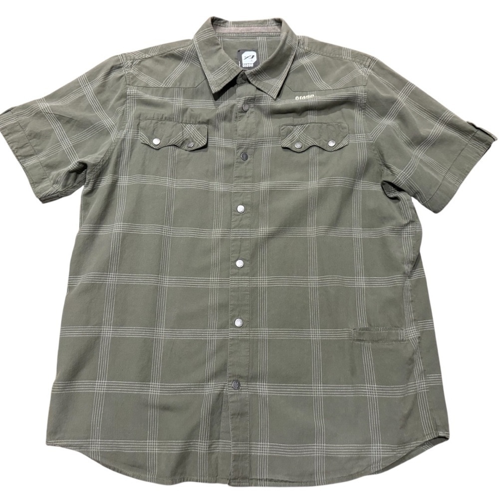 Orage Short Sleeve Metal Snap button Camp Shirt Pockets Men’s Large Green Plaid